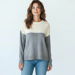 Antonio Melani Cashmere Sweater Gray Cream Drop Shoulder Relaxed Fit size M